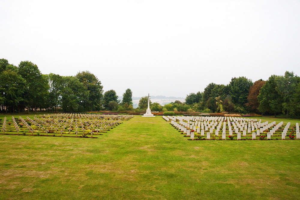 War graves at the Thiepval Memorial to the Missing of the Somme, designed by Sir Edwin Lutyens, Thiepval, Somme, France