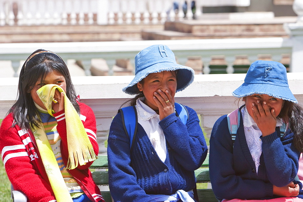 Aymara girls, Laja, La Paz Department, Bolivia