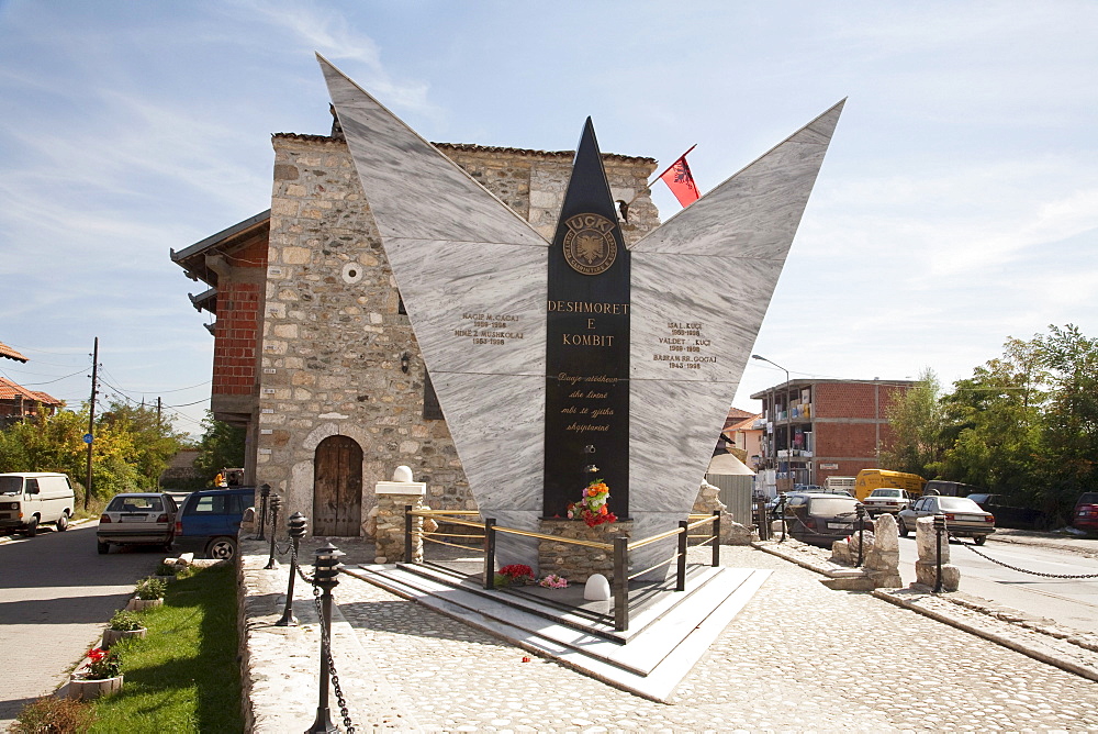 Monument to the fallen of the Kosovo Liberation Army, an ethnic Albanian guerrilla organization which fought for the secession of Kosovo from Serbia in the late 1990s, Pec, Kosovo