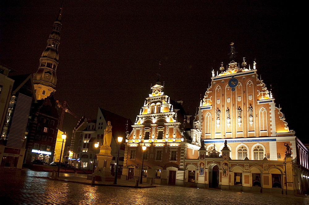 House of the Blackheads at night, Riga, Latvia