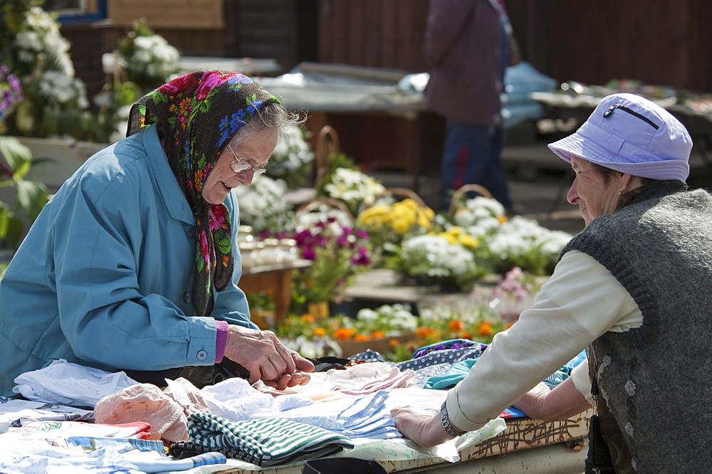 Woman selling clothes in Trakai, Lithuania