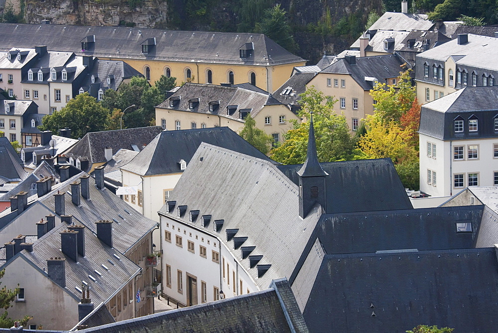 Panoramic view of the rooftops at the Grund, Luxembourg