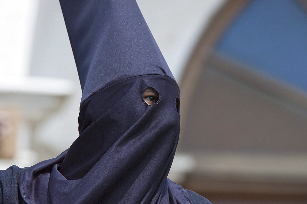 Cucurucha (penitent) at the Holy Burial Procession on Good Friday in Antigua Guatemala, Sacatepuquez, Guatemala