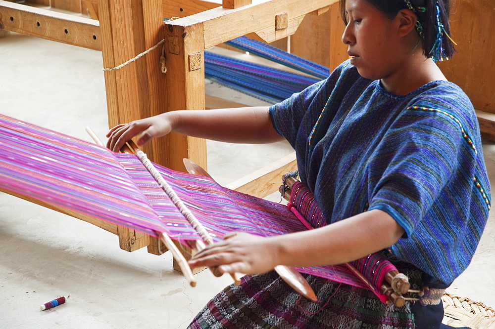 Maya woman at the loom, San Antonio Palopo, Sololu, Guatemala