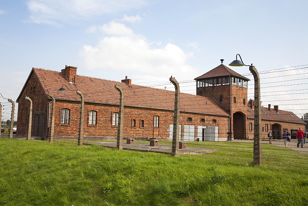 Main guard house (Gate of Death), Auschwitz-Birkenau Concentration Camp, Oswiecim, Malopolska, Poland