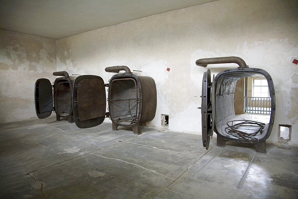 Giant steam vats used to disinfect clothes stolen from the people that passed through the Sauna (Disinfection), Auschwitz-Birkenau Concentration Camp, Oswiecim, Malopolska, Poland