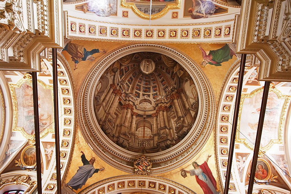 Renaissance paintings in the interior of a cupola of St. Marija Cathedral inside the Citadel, Victoria (Rabat), Gozo Island, Malta