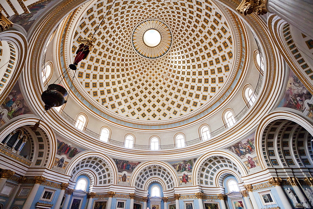 Interior view of the dome of the Rotunda of St Marija Assunta, Mosta, Malta