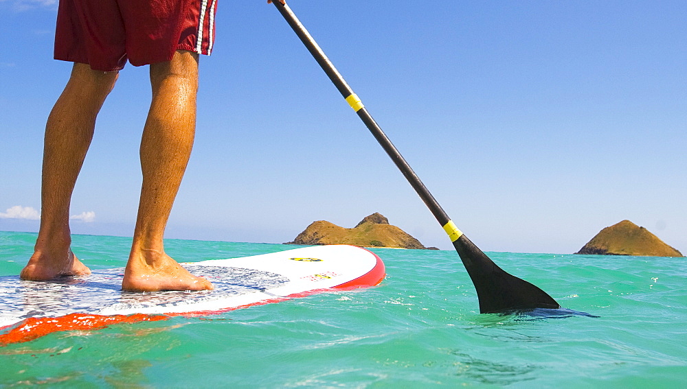 Hawaii, Oahu, Lanikai, Stand up paddling.