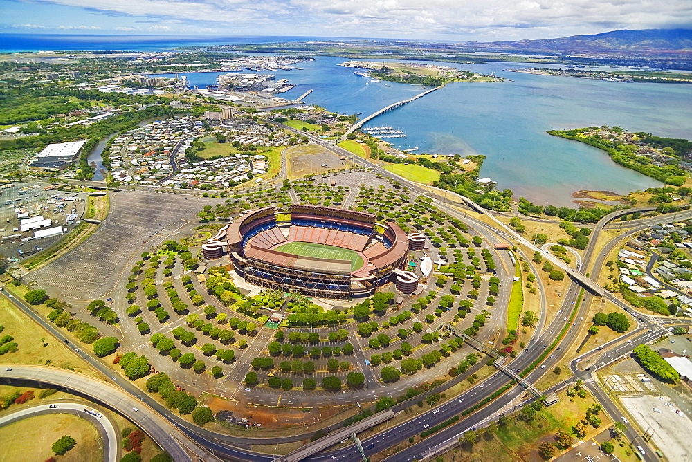 Hawaii, Oahu, Aerial shot of Aloha Stadium.