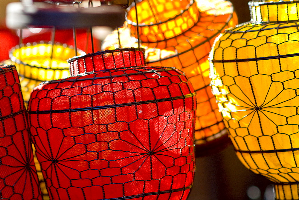 China, Beijing, Decorative lanterns found in the market place.