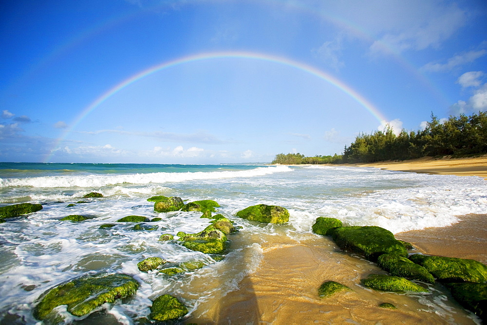 Hawaii, Maui, Double Rainbows over Baldwin Beach.