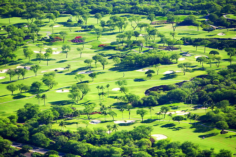 Hawaii, Maui, Wailea, Aerial of Wailea Gold and Emerald golf courses.