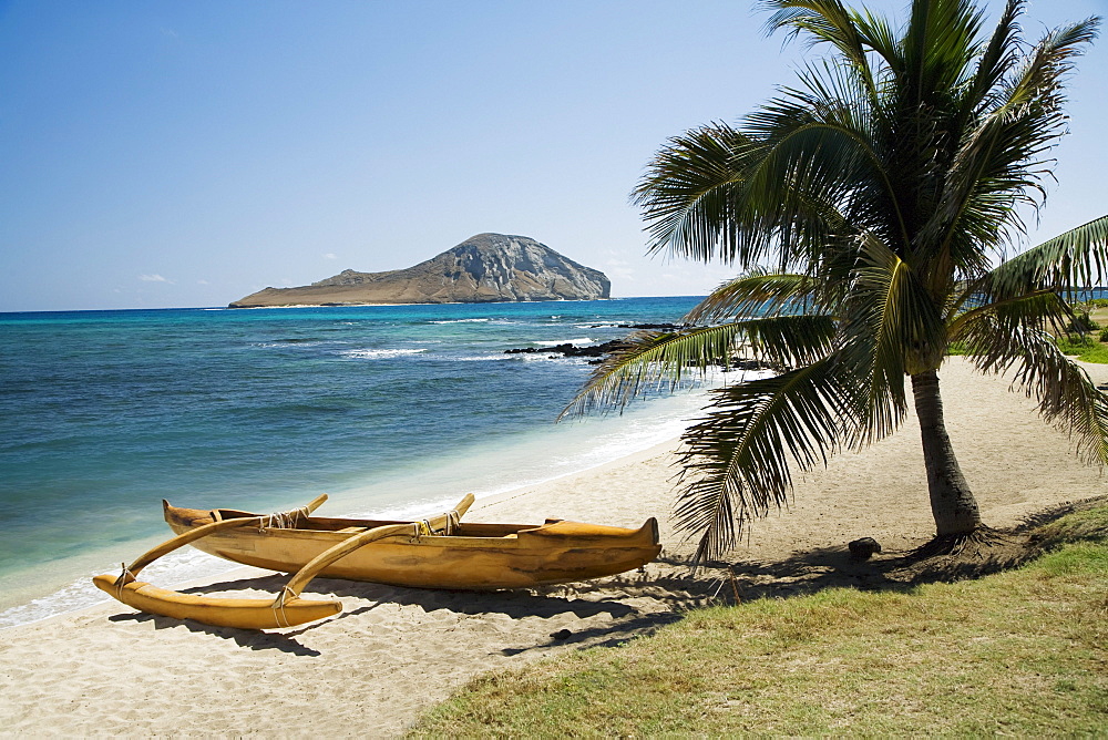 Hawaii, Oahu, East Shore Rabbit Island & Koa Canoe.