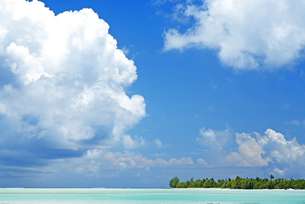 French Polynesia, Tahiti, Maupiti, lagoon beach with  blue Sky.