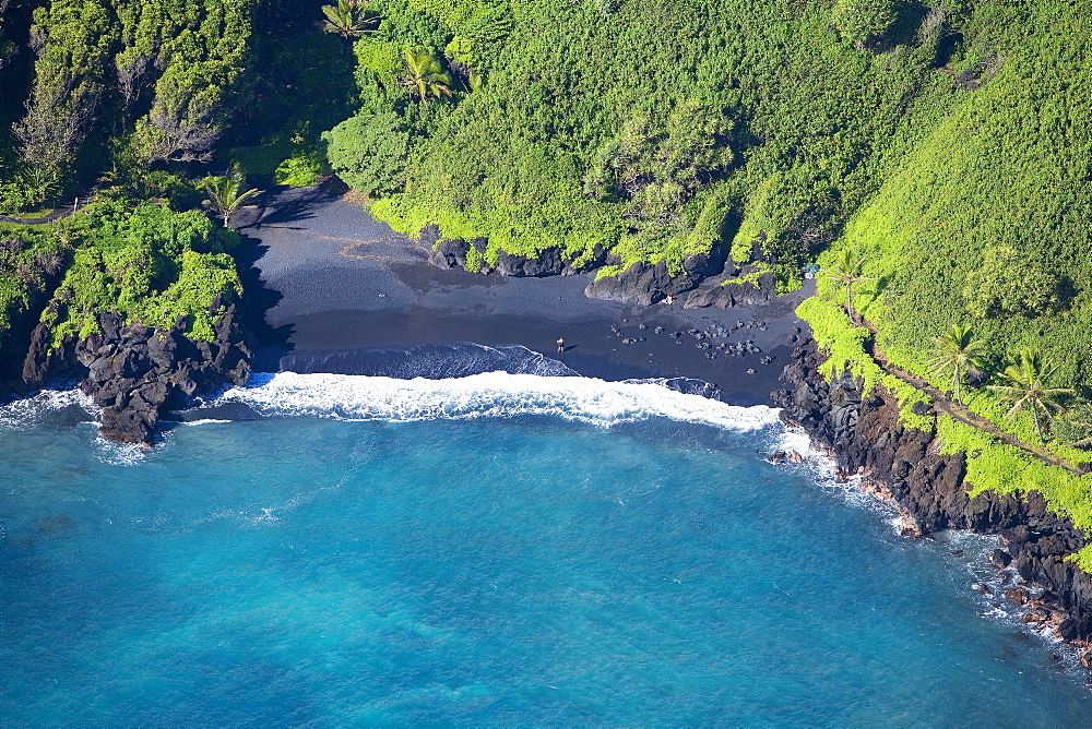 Hawaii, Maui, aerial of Waianapanapa State Park.