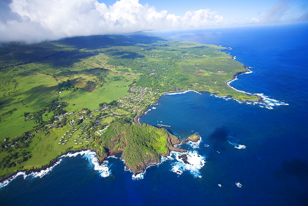 Hawaii, Maui, aerial of Hana town.