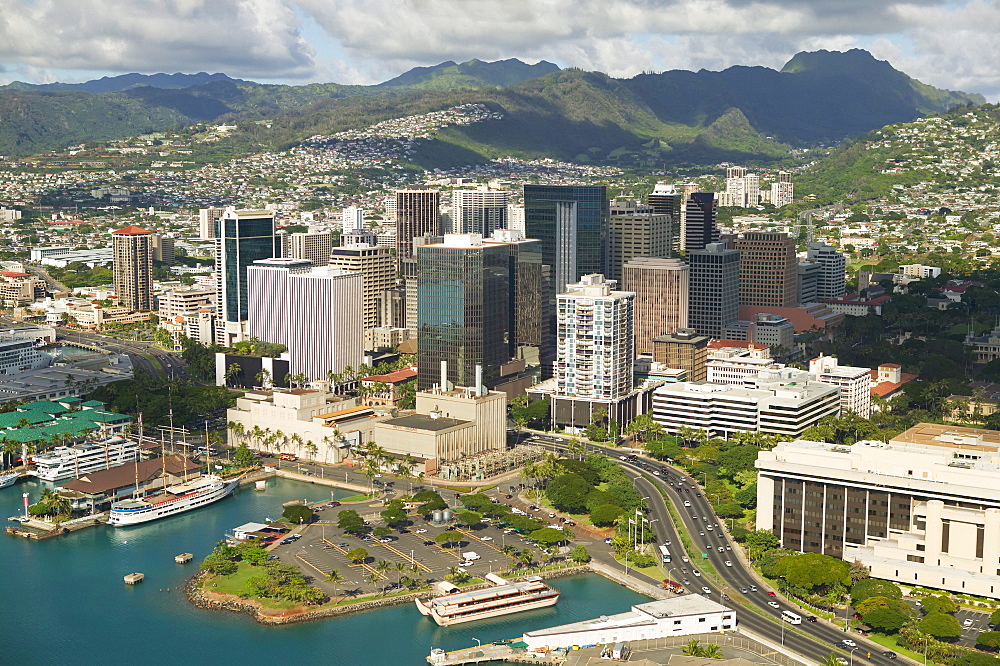 Hawaii, Oahu, Downtown Honolulu and harbor.