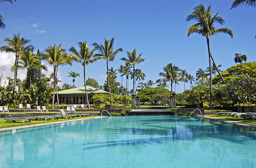 Hawaii, Maui, Hana Coast, Swimming pool and wellness center at the Sea Ranch Cottages at Hotel Hana.