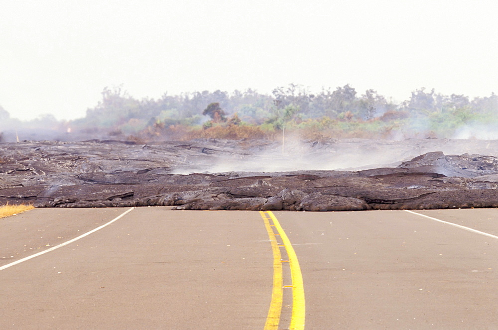 Hawaii, Big Island, Puna, Lava flow Across Highway 130