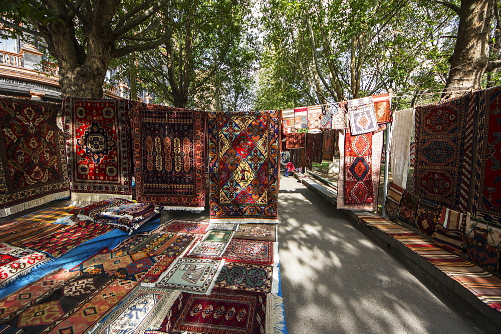 Traditional carpets for sale at the Vernissage Market, Yerevan, Armenia