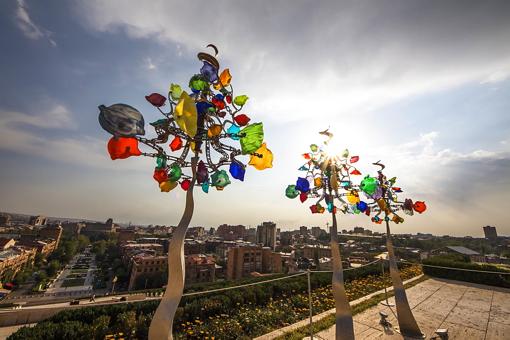 Three Glassinators, sculpture by Andrew Carson, on display at the Cafesjian Museum of Art in the Yerevan Cascade, Yerevan, Armenia