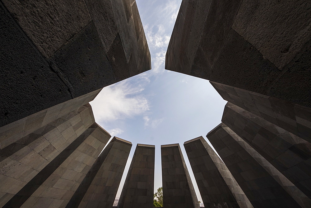 Twelve slabs positioned in a circle, representing the twelve lost provinces in present-day Turkey at the Armenian Genocide memorial complex on Tsitsernakaberd hill, Yerevan, Armenia 