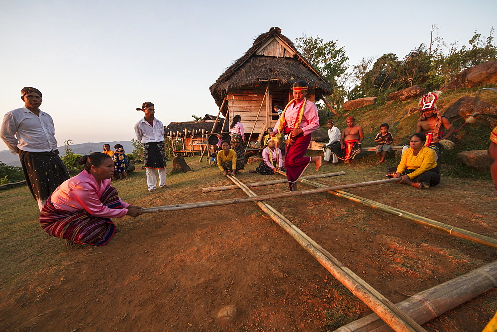 Manggarai women participating in Tetek Alu, the traditional bamboo pole jumping game, Melo village, Flores, East Nusa Tenggara, Indonesia