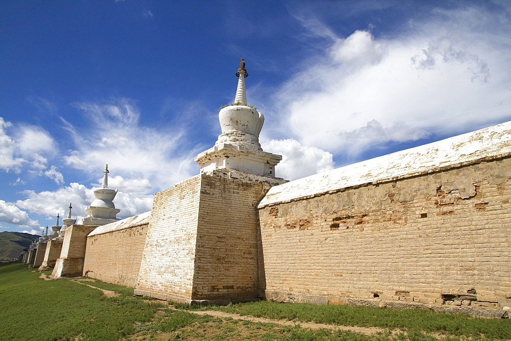 Stupas on the enclosure wall surrounding Erdene Zuu Monastery, Karakorum (Kharkhorin), Ã–vÃ¶rkhangai Province, Mongolia