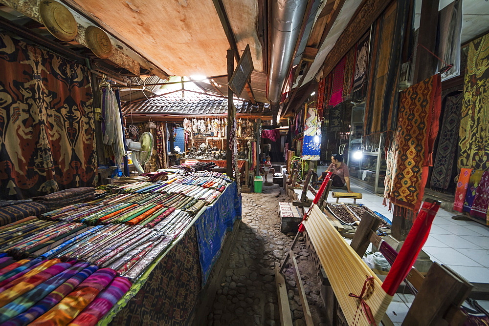 Balinese fabrics for sale in a store, Tenganan Pegringsingan, Bali, Indonesia