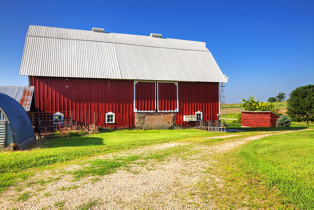 Red barn on a farm in Clayton County, Iowa, United States of America