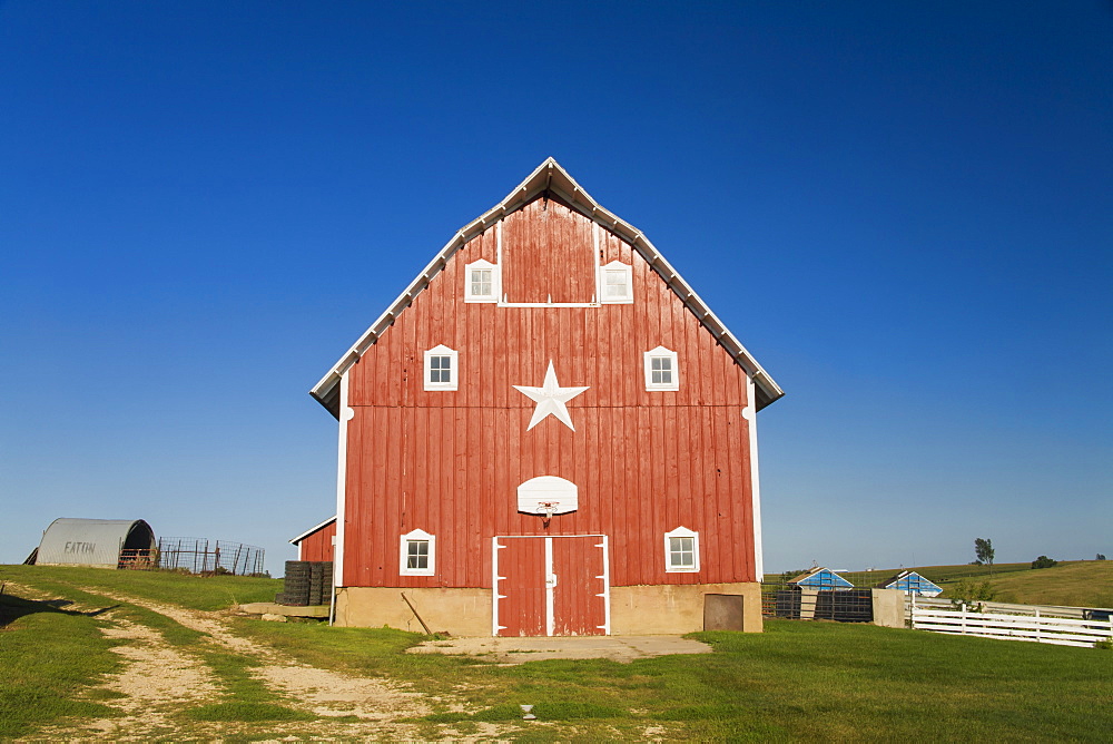 Red barn at a farm, near Edgewood, Iowa, United States of America