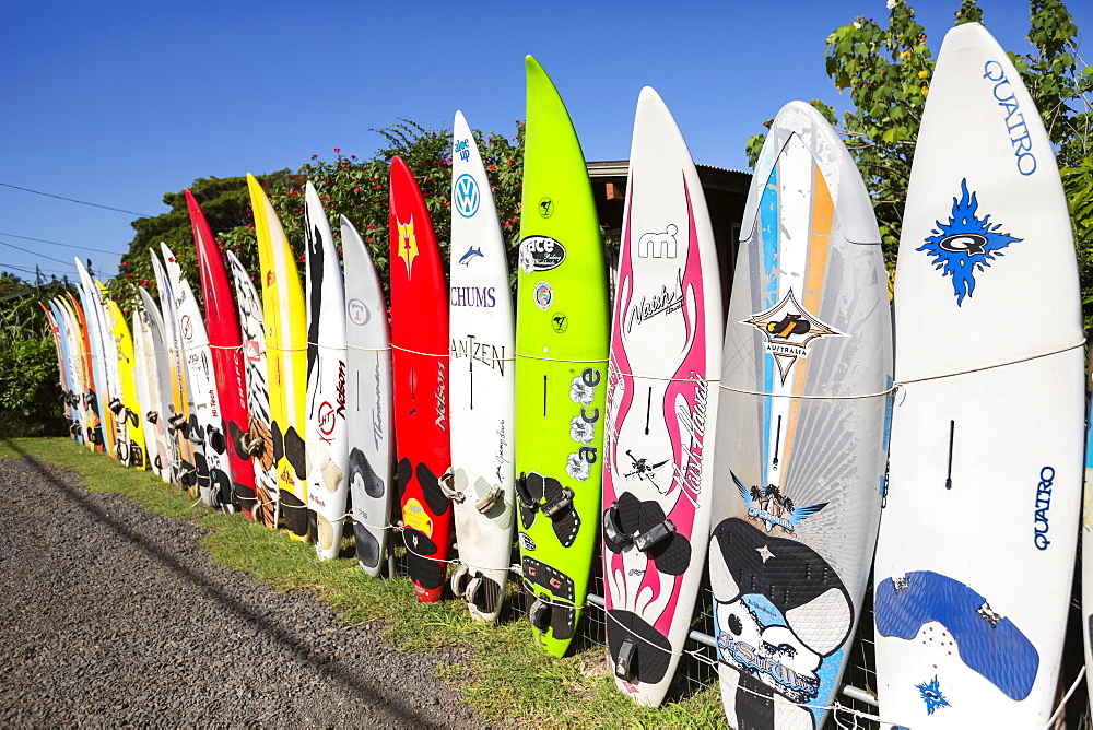 Old surfboards make for a creative fence, Paia, Maui, Hawaii, United States of America