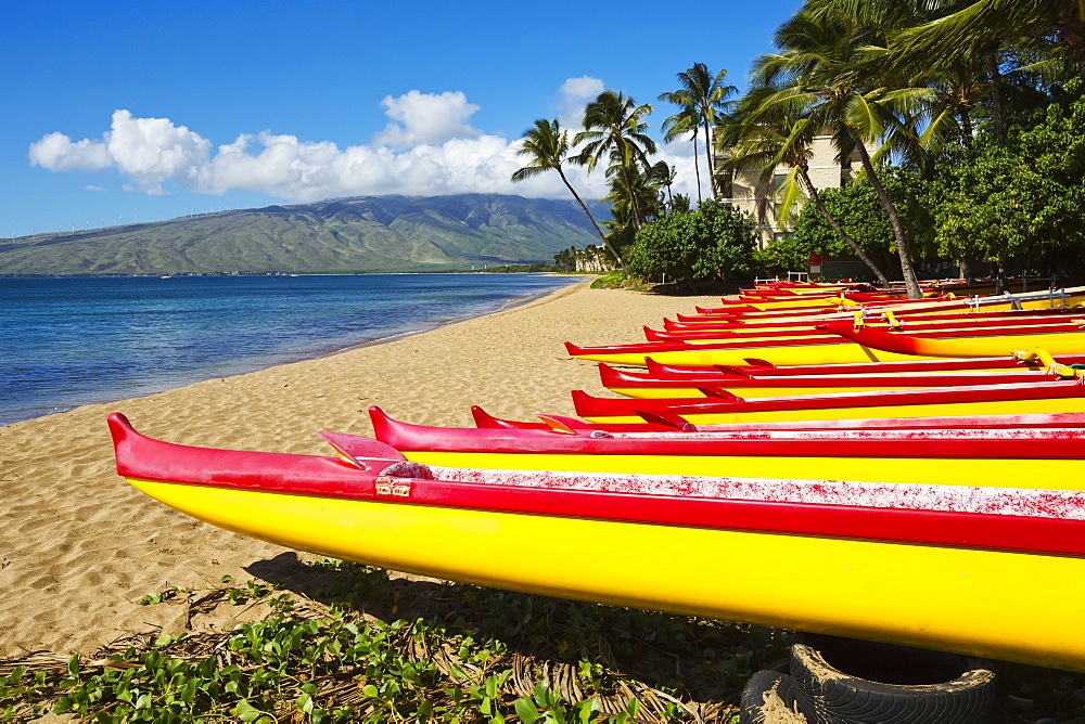 Outrigger canoes on the north end of Kihei, Kihei, Maui, Hawaii, United States of America