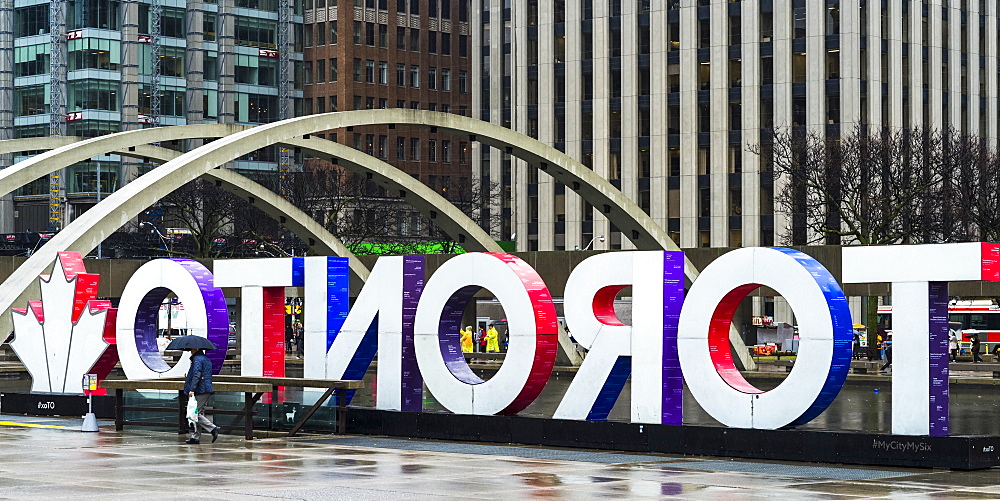 Toronto City Hall with colourful Toronto sign, Toronto, Ontario, Canada