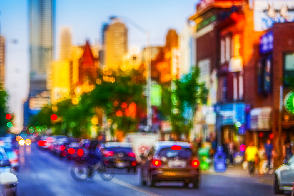 Blurred scene of Bloor Street in Toronto, Toronto, Ontario, Canada