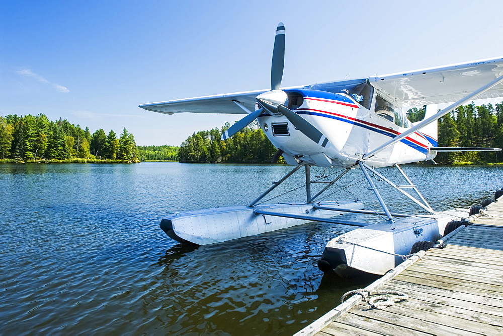 Float plane dock, Lake of the Woods near Nestor Falls, Northwestern Ontario, Ontario, Canada