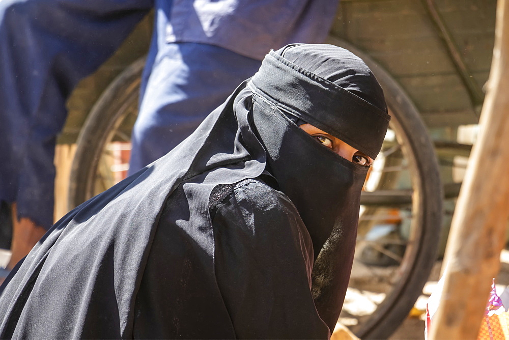 Eritrean woman in a Niqab at the open air market, Keren, Anseba Region, Eritrea