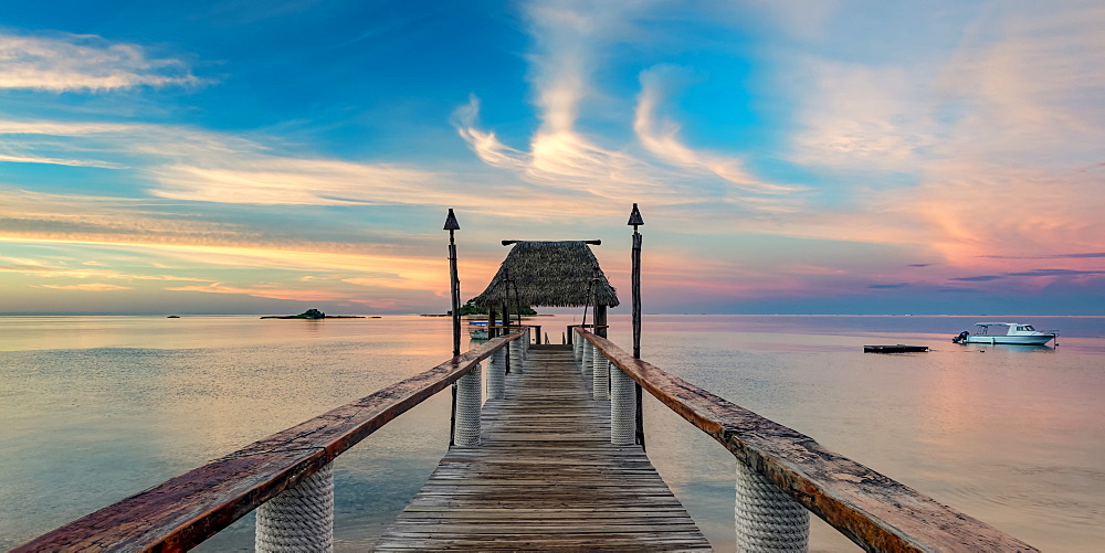 Pier off Malolo Island in the South Pacific at sunrise, Malolo Island, Fiji