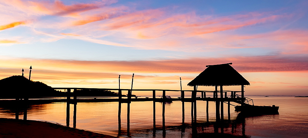 Pier off Malolo Island in the South Pacific at sunrise, Malolo Island, Fiji