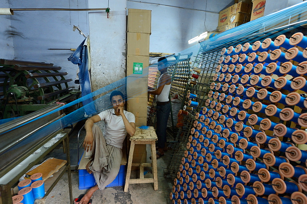 In the silk thread manufacturing factory, Vararnasi, Uttar Pradesh, India, Asia