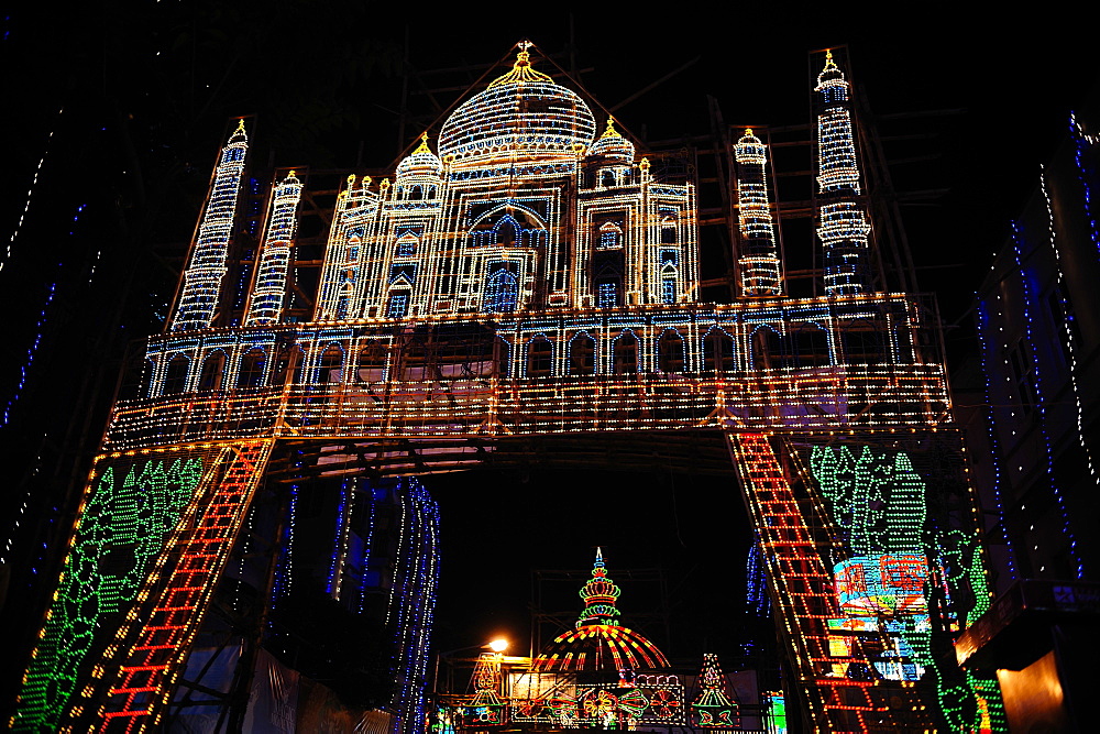 Lighting arrangements depicting the Taj Mahal, Kolkata, West Bengal, India, Asia