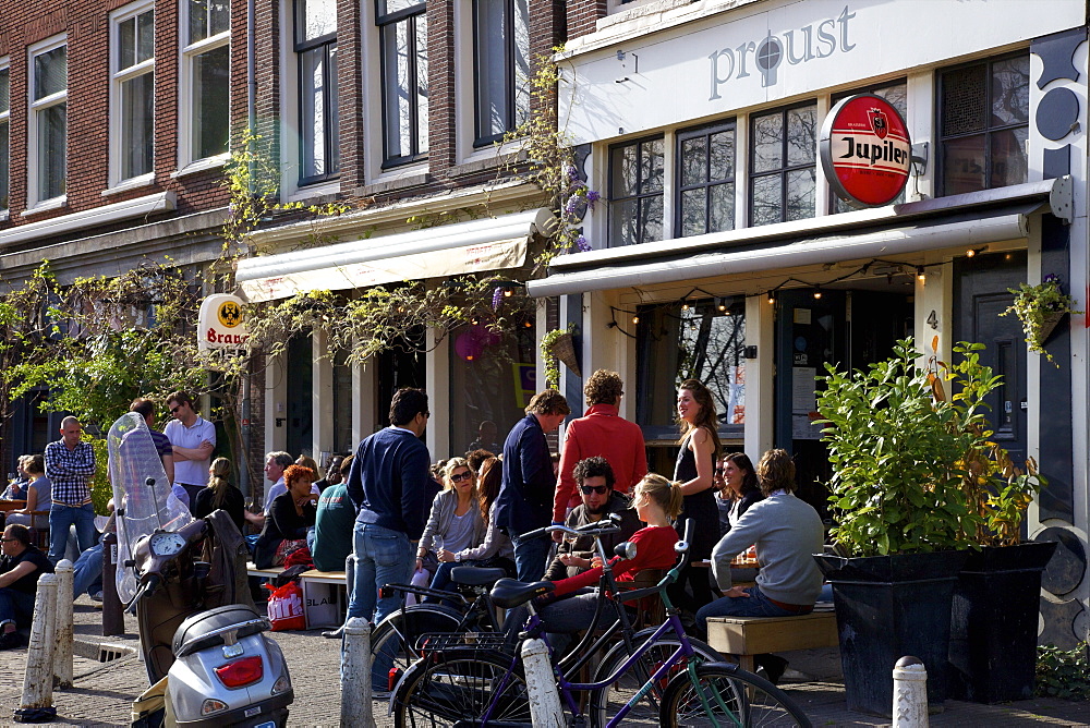 Bar with people drinking, Amsterdam, Netherlands, Europe