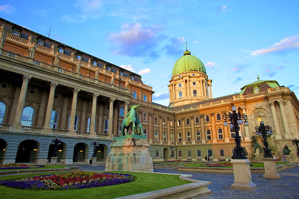 Buda Castle with statue of Horseherd, UNESCO World Heritage Site, Budapest, Hungary, Europe 