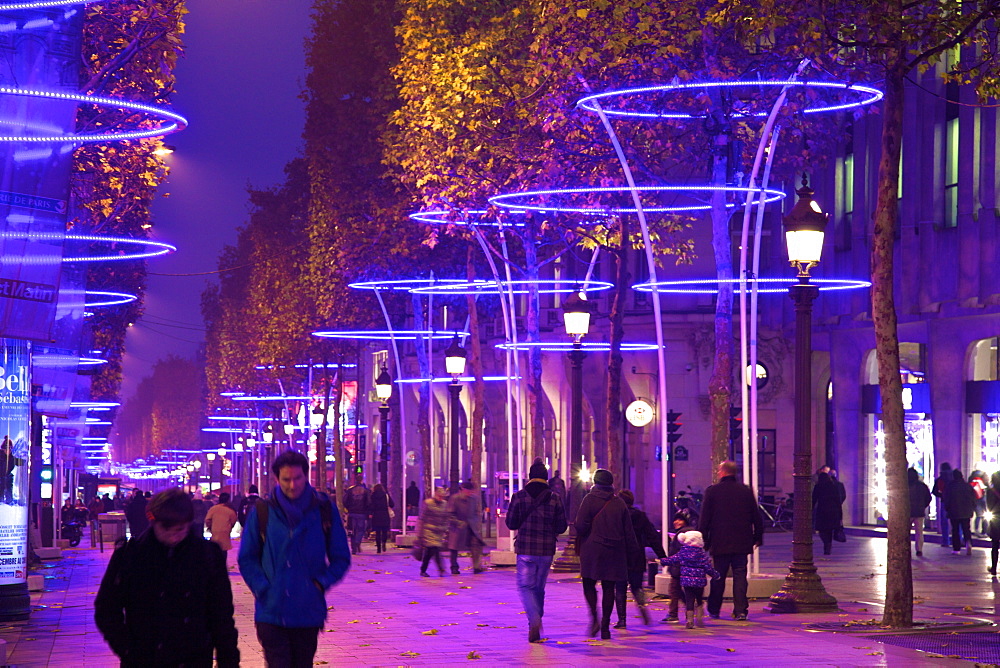 Christmas decorations on Avenue des Champs-Elysees, Paris, France, Europe