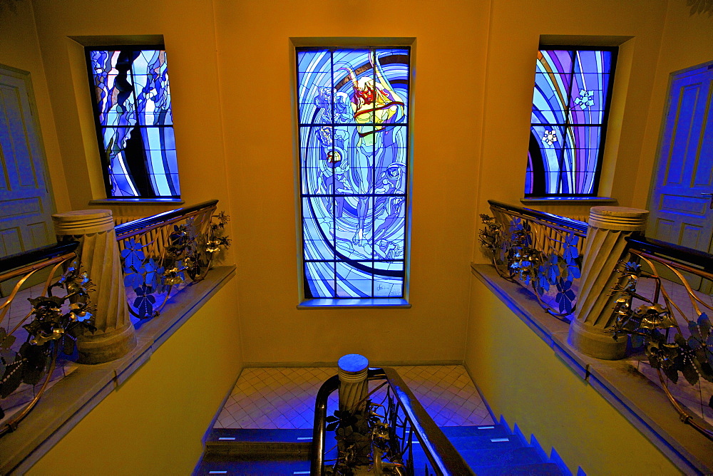 The Solar System, a stained glass window by Stanislaw Wyspianski in the Society of Physicians Building, Krakow, Poland, Europe