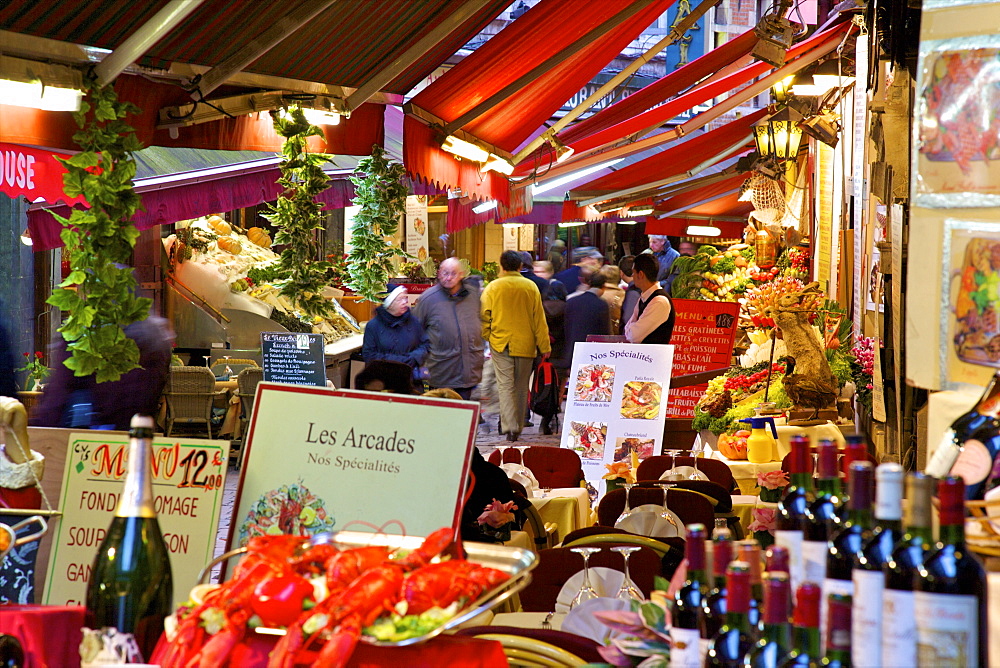 Restaurants in Rue des Bouchers, Brussels, Belgium, Europe