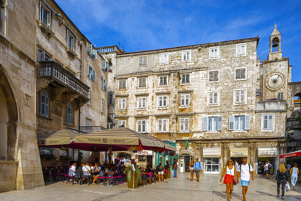 Pjaca Clock Tower, Split, Dalmatian Coast, Croatia, Europe