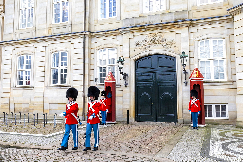 Changing of the Guard, Amalienborg Palace, Copenhagen, Denmark, Scandinavia, Europe