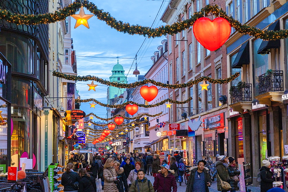 Stroget Street at Christmas, Copenhagen, Denmark, Scandinavia, Europe